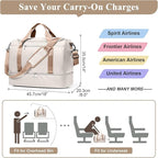 Travel Duffel Bag for Women, Carry-on Overnight Weekender Bags with Wet Pocket, For Spirit Airlines 18x14x8 Personal Item Bag,Small,Beige & Brown