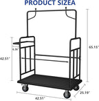 Luggage Cart,Heavy-Duty Steel Luggage Trolley with 360°Silent Wheels,1100LBS Load Hand Truck,Anti-Collision Strip for Hotel Bellman,Airport & Resort Use,Smooth-Rolling Platform Dolly