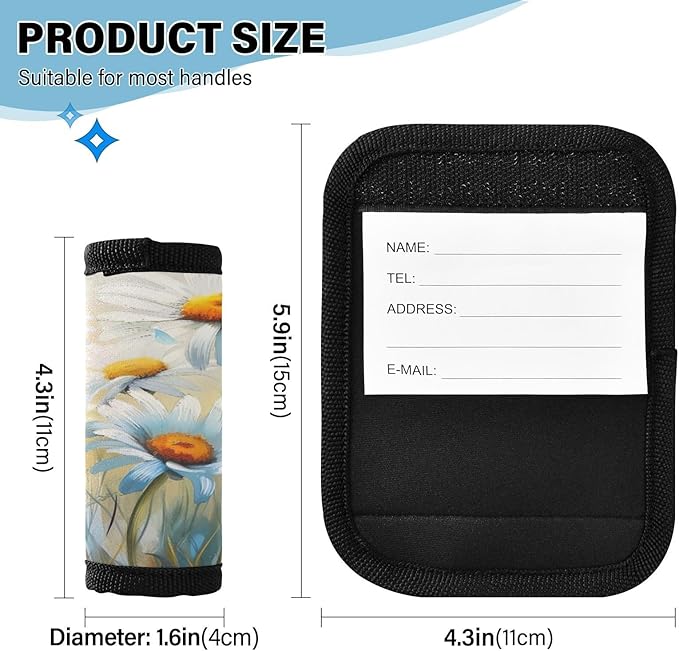 Qilmy Art Oil Painting Daisies Luggage Handle Wrap 2Pack Luggage Identifiers Tag Comfort Handle Grips Cover for Stroller Suitcase Bag Airplane Travel Accessories1877