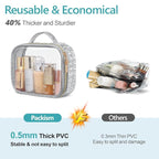 PACKISM TSA Approved Toiletry Bag - 3 Pack Ruched Textured Clear Makeup Bag, Metallic Silver, with 180° Large Opening and Supporting Frame, Perfect for Travel Essentials, Thick No Smell