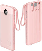 VRURC Portable Phone Charger, 20W PD Fast Charging Portable Charger for iPhone, 10000mAh Battery Bank with Cables, 4 Output 3 Input USB C Battery Pack for iPhone 17 16 15 14 13,Samsung Galaxy-Pink