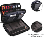 BUBM Double Layer Electronic Accessories Organizer, Travel Gear Bag for Cables, USB Flash Drive, Plug and More, Perfect Size Fits for iPad Mini (Medium, Dark Blue)