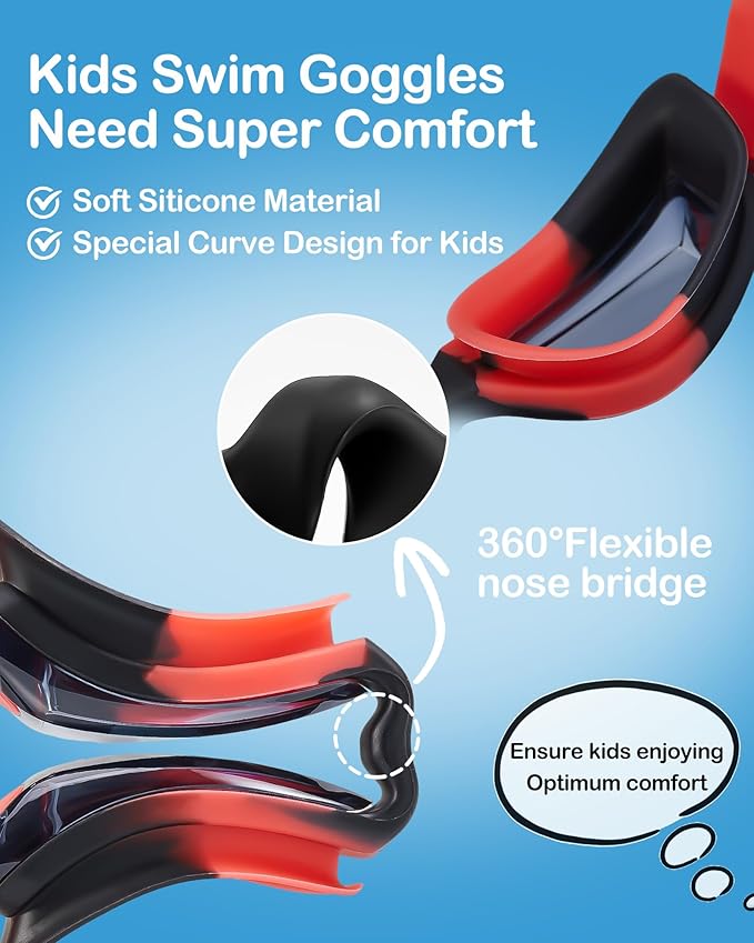 Aegend Swim Goggles for Kids Youth 3-14 Anti-Fog Anti-UV Comfort Fit Goggles for Swimming