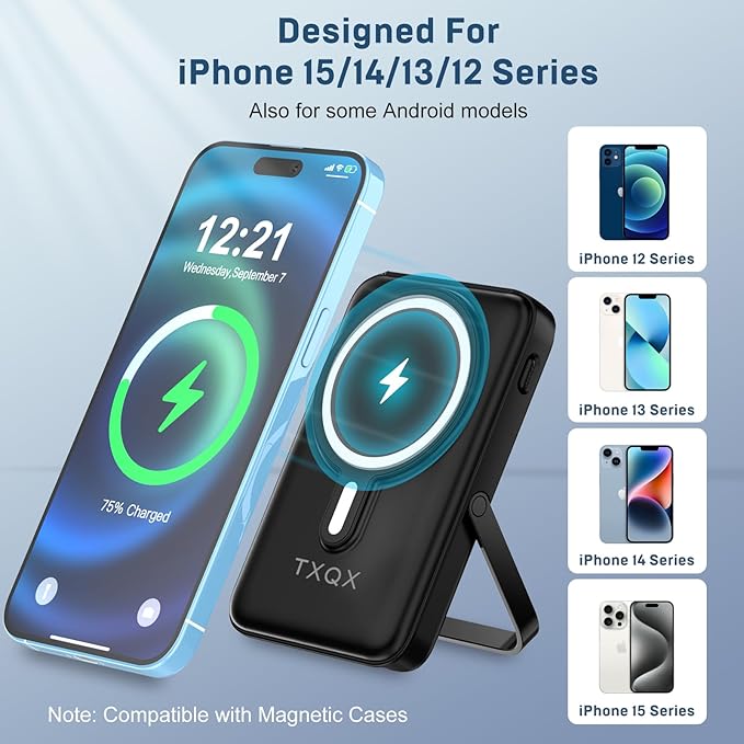 for Magsafe Battery Pack,10000mAh Magnetic Power Bank 22.5W PD Fast Charging with LED Display,Wireless Portable Charger with Built-in Cables and Stand for iPhone 17/16/15/14/13/12/Pro/Pro Max