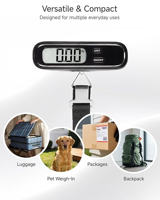 LUGGEX Luggage Weight Scale, Suitcase Scale, Luggage Scale Travel Digital, Travel Scale with Large LCD Display, Portable & Battery Included (Black, 2 Pack)