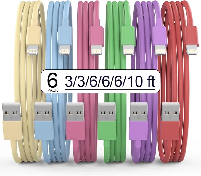 [Apple MFi Certified] iPhone Charger, 6Pack(3/3/6/6/6/10 FT) Lightning Cable Apple Charging Fast High Speed USB Compatible 14/13/12/11 Pro Max/XS MAX/XR/XS/X/8-multicolor