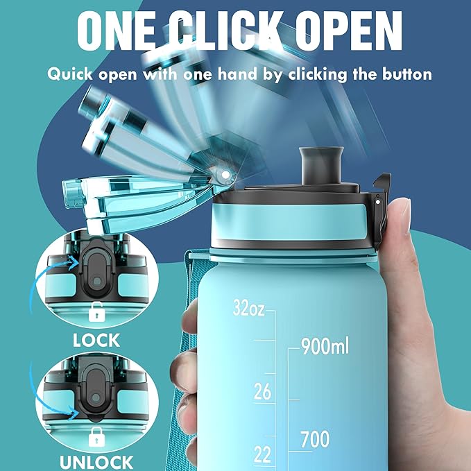 OLDLEY Water Bottle, 32oz Motivational Sports Water Bottle with Time Marker - Times to Drink - Tritan, BPA Free, Wide Mouth Leakproof, Anniversary Birthday Gifts for Men Women, Luca (1 Bottle)