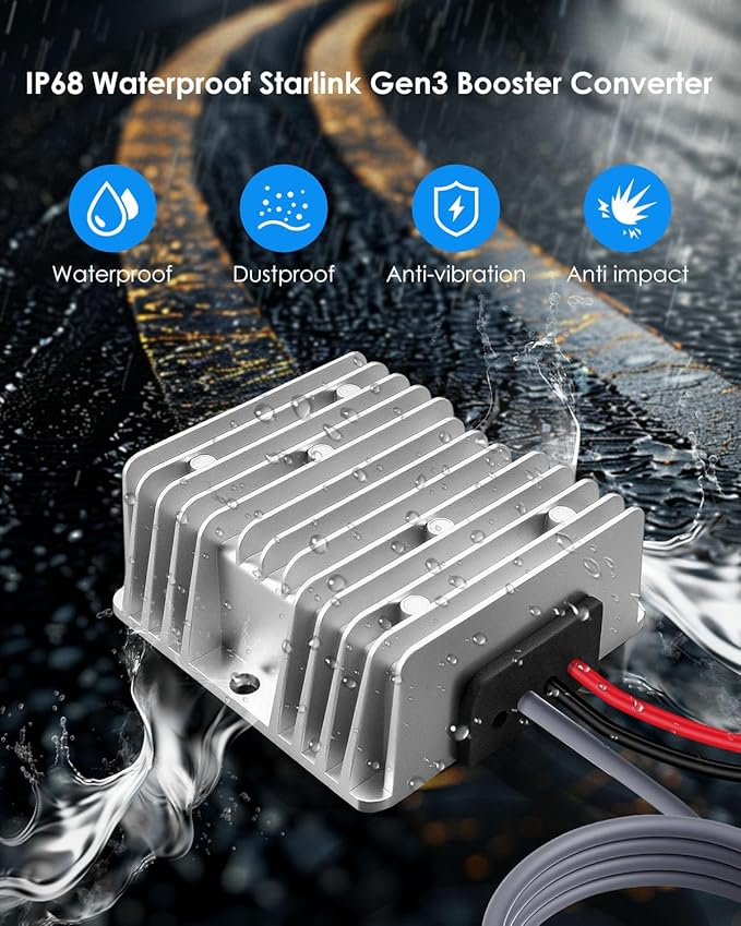 Starlink Gen 3 Step Up Converter Adapter, High-Efficiency Step Up 12V/24V to 57V 4.5A Conversion Router, DC 12V Power Cord Boost Converter for Starlink Gen 3 Power Supply with DC Male Plug