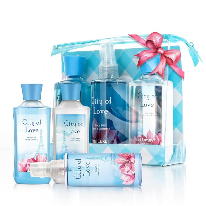 Bath and Body Gift Set for Women & Girls, City of Love Spa Set, Personal Self Care Travel Kit, 3PCS Set with Shower Gel, Body Lotion, Body Mist - Mother's Day Birthday Gifts for Her