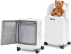 TABU 20" Ride on Luggage with Foldable Seat，Front-Opening Carry On Suitcase with Built-in USB & Type-C Port, TSA Lock and 360° Silent Spinner, for Kids & Adults, White