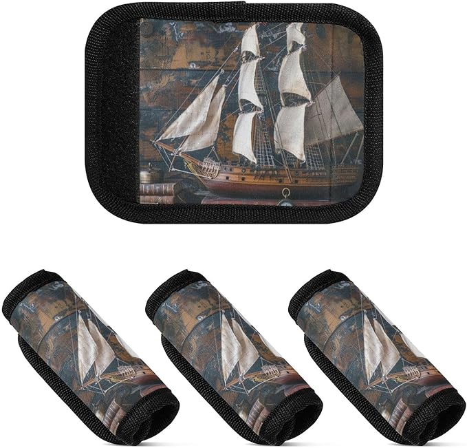 Qilmy Retro Sailboat Model Luggage Handle Wrap 2Pack Luggage Identifiers Tag Comfort Handle Grips Cover for Stroller Suitcase Bag Airplane Travel Accessories2375