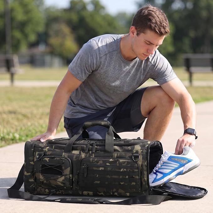 Gym Bag for Men and Women, 50L Extra Large Duffle Bag, 3-in-1 Travel Sports Duffel Bags with Shoe & Laptop Compartment for Overnight Weekender Gym Traveling Workout Deployment, Black CM