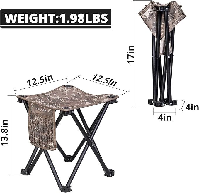 TRIPLE TREE 2 Pack Camping Stool, 13.8 Inch Camouflage Portable Folding Stool for Outdoor Walking Hiking Fishing 400 LBS Capacity with Carry Bag