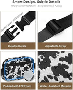 Pritent Fanny Packs for Women Cross Body Bag Waterproof Belt Bag with Adjustable Strap and Zipper Back Pocket Small Crossbody Bags Fashion Waist Packs for Workout Travelling(Cow Print)
