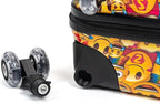 Younglingz LIL FLYER GO V2 x Emoji Ride On Suitcase for Kids | Carry On Luggage with Toddler Seat, Foldable Handlebars, Pedals, and Removable Wheels | Holds up to 80 lbs | Yellow Emoji | Ages 2-6