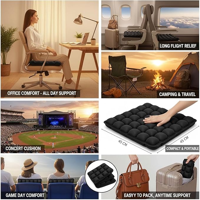 Inflatable Seat Cushion, Portble Airplane Travel Cushion, Pressure Relief Seat Cushion, Comfort Orthopedics Pain Pressure Relief Cushion,Adjustable Bubble,for Wheelchair,Car,Office,Home (36-Point)