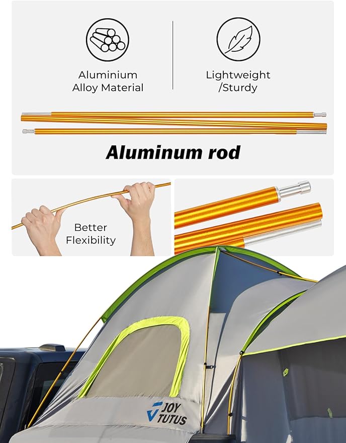 JOYTUTUS Pickup Truck Tent 5.0ft Bed Tent with Removable Awning, Waterproof PU2000mm Double Layer for 2 Person, Portable Truck Bed Tent - Green, Aluminum Pole