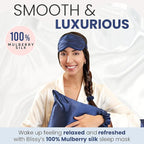 Blissy Silk Sleep Mask - Eye Sleeping Mask for Women & Men for Total Blackout - 100% Pure Mulberry Silk, 22 Momme 6a Fibers - Blindfold Sleep Mask Side Sleeper Eye Cover (Blue)
