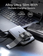 LISEN 0.5'' Ultra Slim MagSafe Power Bank for iPhone and Apple Watch,10000mAh MagSafe Battery Pack,Alloy Magnetic Portable Charger for iPhone 16 Pro Max Plus/15, Apple Watch S11 /S10 S9 SE，Black