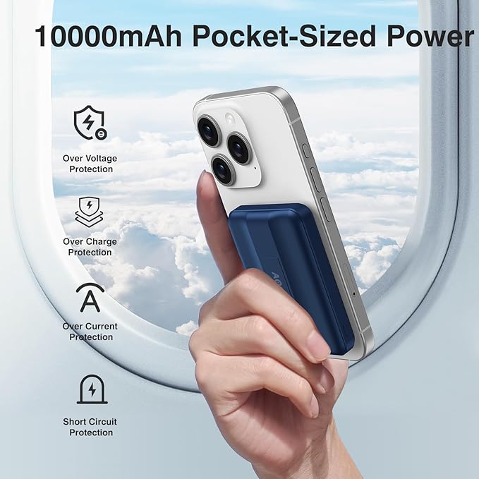 AOGUERBE for MagSafe Portable Charger, 10000mAh Magnetic Power Bank 22.5W Fast Charging, Mini Battery Pack Wireless with LED Display&Foldable Stand for iPhone 17/16/15/14/13/12 Series (Royal Blue)