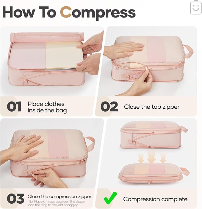 Veken 6/9/11 Set Compression Packing Cubes for Travel Essentials,Compressible Expandable Large Luggage Suitcase Organizer Bags for Clothing,Durable Space Saver Storage Bags(Beige)