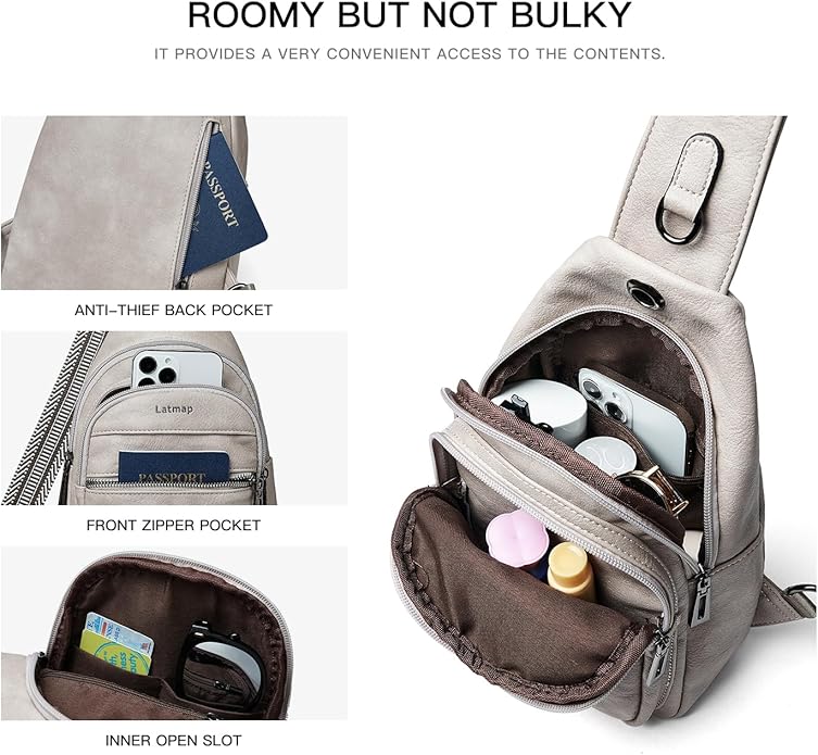LATMAP Sling Bag For Women Faux Leather Small Casual Daypack Backpack Fanny Pack Crossbody Chest Bags Purse