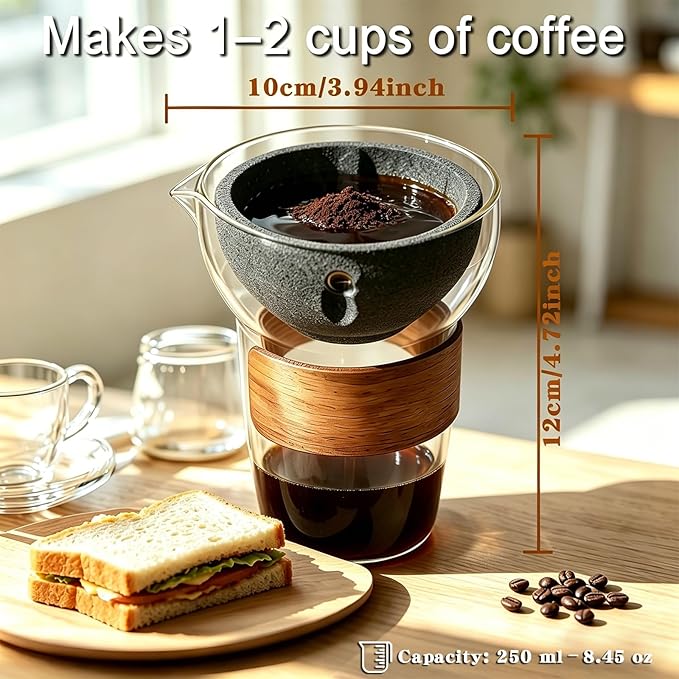 Glass Pour Over Coffee Maker Set, Drip Coffee Maker, No Paper Filters Needed, Heat-resistant Borosilicate Glass with Ceramic Coffee Filter, Easy to Clean, Ideal for Home, Office & Outdoor Camping