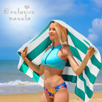 Exclusivo Mezcla 2 Pack Cotton Oversized 35x70 Inches Cabana Stripe Beach Towels, Super Absorbent Soft Plush Pool Bath Towel (Turquoise)