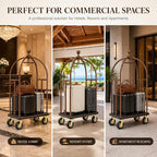 Hotel Luggage Cart, Heavy Duty Bellman Cart with 1600 lbs Capacity, 8" Silent Wheels, Stainless Steel Rolling Luggage Trolley with Carpet Deck for Hotels, Resorts & Apartments(Champagne)