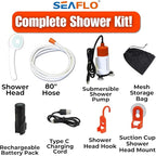 SEAFLO Portable Camping/Outdoor Shower, Rechargeable Battery, 2.64 Gallons Per Min, 40-Minute Runtime Outdoor Camping Pet Washing, Type-C Charging, 80" Hose (with or Without 2.6 Gallon Bucket)