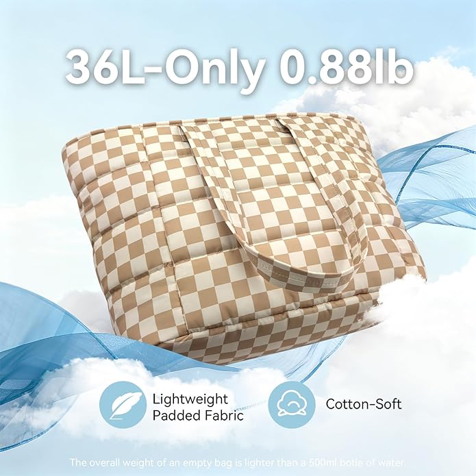 Puffer Tote Bag with Pouch,Women's Lightweight Quilted Shoulder Bag,15.6"/17.3" Laptop Travel Weekender for Work & Nurses