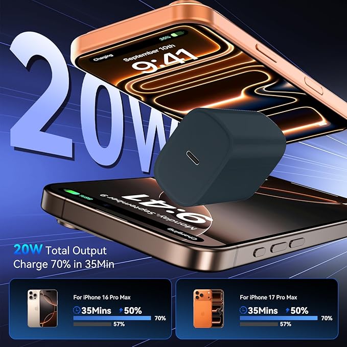 Phone 17 16 15 Pro Charger Fast Charging, 20W USB C Fast Charger Block with 10FT Long Type C Chargers Fast Charging Cable Cord for Phone 17/17 Pro/17 Pro Max/Air/16 Pro Max/16 Pro/15Pro Max/Pro, S24