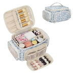 Makeup Bag with Multi-Pockets,Travel Cosmetic Bag with 2 Transparent Side Pockets for Easy Small Item Finding, Enlarged Internal Compartments, Large Capacity Waterproof Bottom Makeup Organizer -Floral