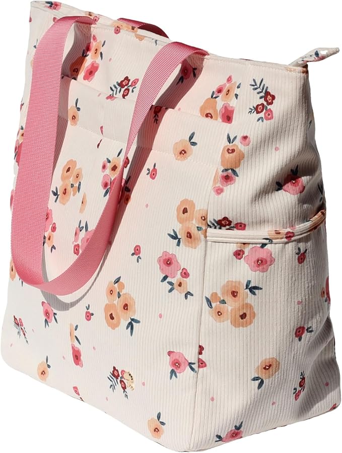 ESVAN Original Floral Tote Bag Large Shoulder Bag with Multi Pockets for Gym Travel Beach Daily Bags