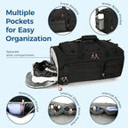 Searock 45L Gym Bag for Men, 3-In-1 Duffle Bag Backpack for Travel, Sports Duffel Bags for Gym Workout, Weekender Overnight Bag with Shoe Compartment, Wet Pocket, Black