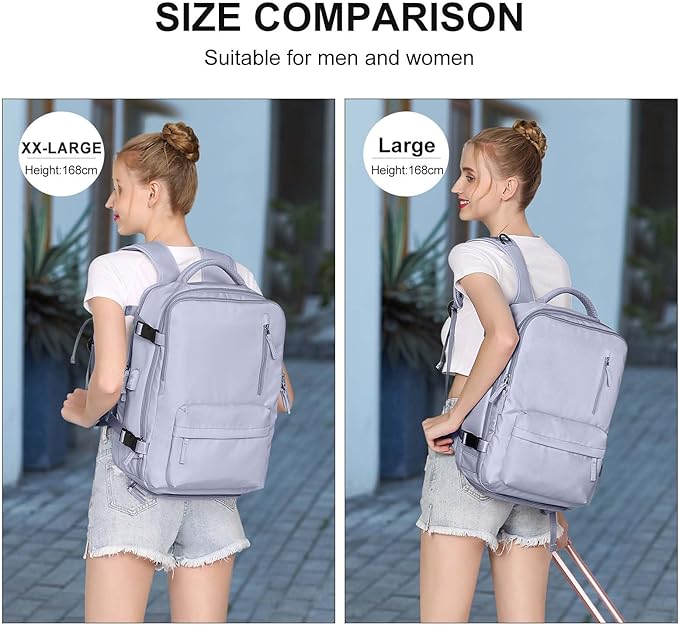 WONHOX Large Travel Backpack Women, Carry On Backpack, Hiking Backpack Waterproof Outdoor Sports Rucksack Casual Daypack with USB Charging Port Shoes Compartment, Taro Purple
