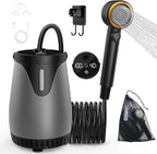 Portable Camping Shower Head with Pump - Dessports 6000mAh Rechargeable Outdoor Camp Shower Kit with Smart LED Display, 5 Pressure Levels, 4 Modes, IPX8 Waterproof for Hiking, RV, Car Wash & Pet
