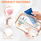 AURUZA 6 Pack Travel Toiletry Bag, Clear Makeup Bag, TSA Approved Cosmetic Bag with Zipper, Clear Organizer Carry on Bag for Women, PVC Cosmetic Pouch (Rose Pink, 6 Packs)