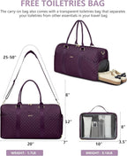 Women Weekender Travel Duffle Bag: Travel Duffel Overnight Bags with Shoe Compartment Large Carry on Tote with Toiletry Bag Weekend Traveling Yoga Gym Hospital Bag for Women with Wet Pocket Purple