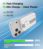 Magnetic Portable Charger, 10000mAh MagSafe Power Bank Fast Charging with Stand, 3 in 1 Travel Essential Wireless Charger Station for iPhone 17/16/15/14/13/12, Apple Watch, Airpods, White