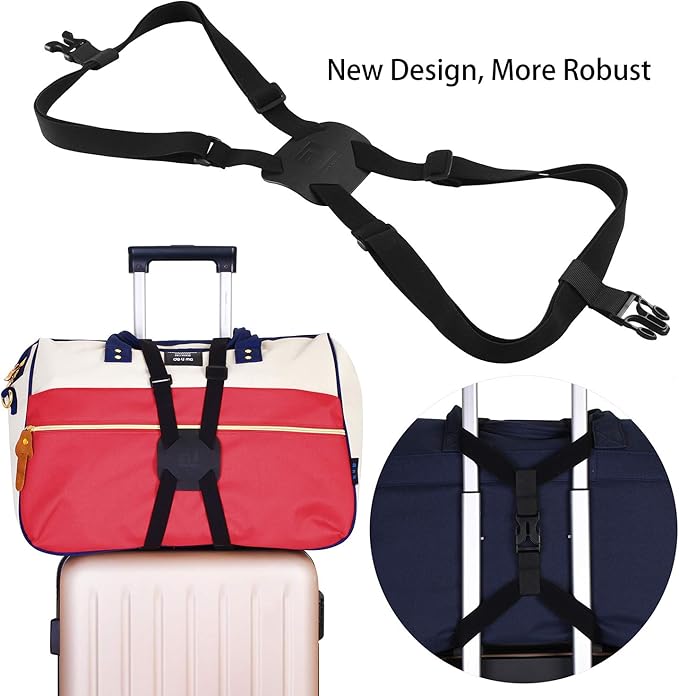 Luggage Straps Bag Bungees for Add a Bag Easy to Travel Suitcase Elastic Strap Belt (L Size, L-Black)