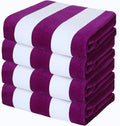 Exclusivo Mezcla 4 Pack Cotton Oversized 35x70 Inches Soft Cabana Stripe Thick Beach Towel, Super Absorbent Travel Bath Pool Towel (Purple)
