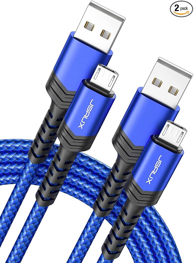 JSAUX Micro USB Cable for Android, (2-Pack 6.6FT+10FT) Micro USB Android Charger Cable Nylon Braided Cord Compatible with Galaxy S7 S6 J7 Edge Note 5, Kindle. MP3 and More-Blue