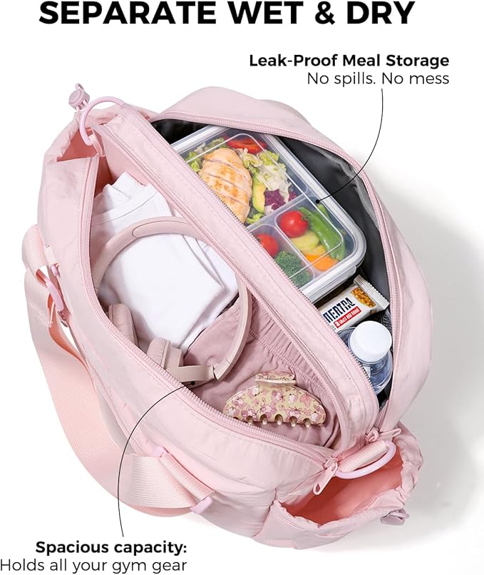 Small Gym Bag for Women - Puffer Duffle Weekender Work Duffel Carry on Overnight Nurse Dance Yoga Workout Tote Bag with Yoga Mat Holder Wet Compartment Coin Purse BPA-Free