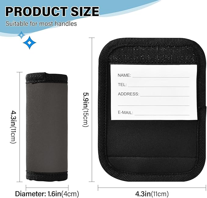 DOMIKING Black Luggage Handle Wraps for Suitcase Luggage Identifier Soft Luggage Markers for Travel Bag Suitcase Luggage Handle Cover Travel Accessories, 4 Pack