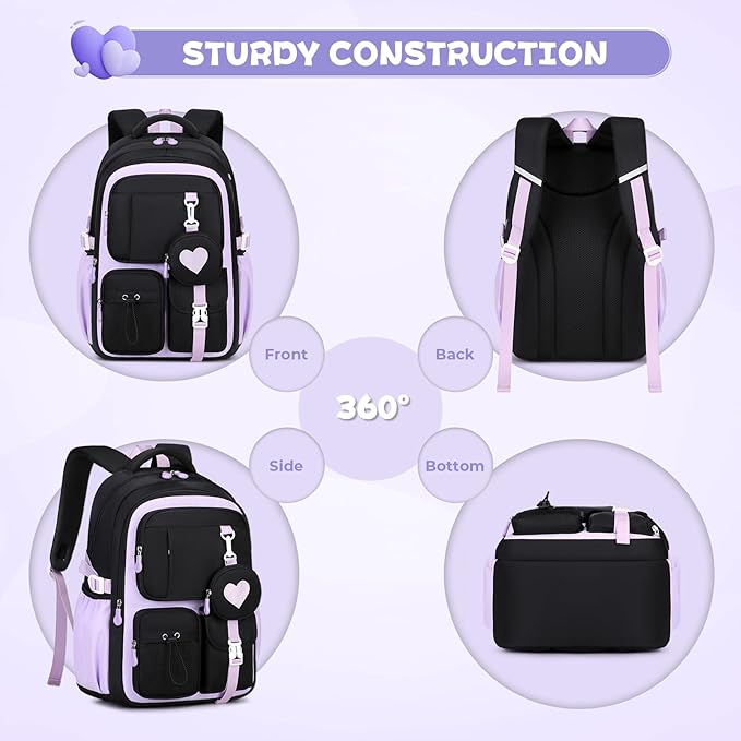 MOONBABY Girls Backpack, Kids Backpack for Girls, School bag for Primary Elementary Teenage, Middle School Students Bookbag