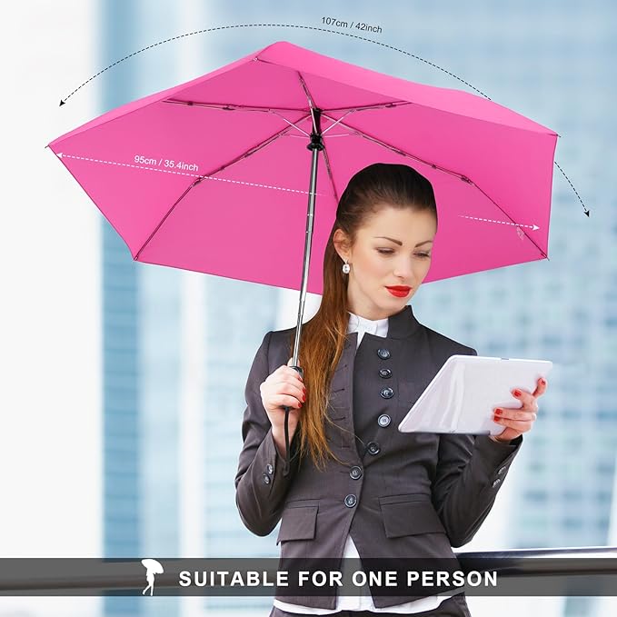 Compact Travel Umbrella for Purse - Flat Handle, Waterproof for Light Rain