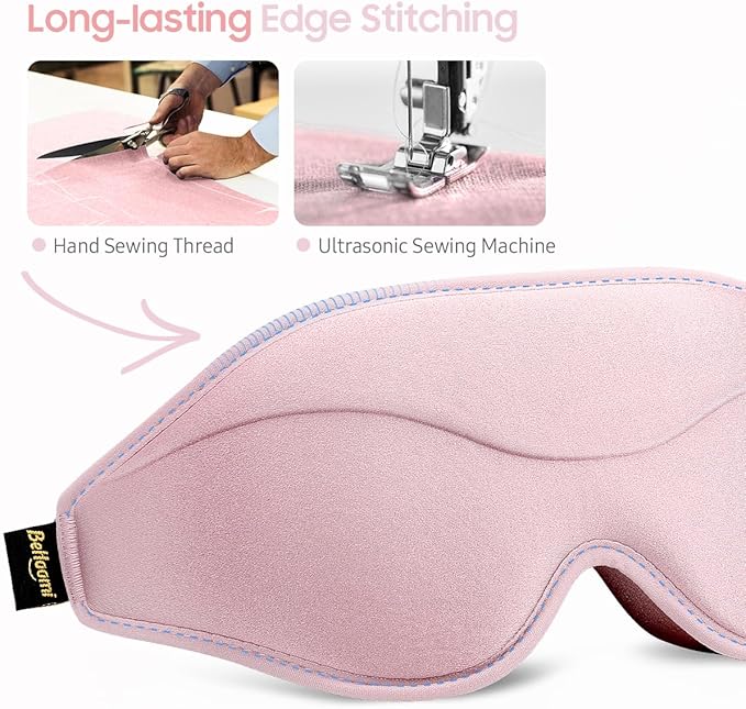 BeHoomi Sleep Mask, Premium Eye Mask for Sleeping, Total Blackout, Super Soft Comfort, Adjustable Fit, Upgraded 3D Ergonomic Designed Sleeping Mask for Home, Office, Travel, Meditation, Yoga, Pink