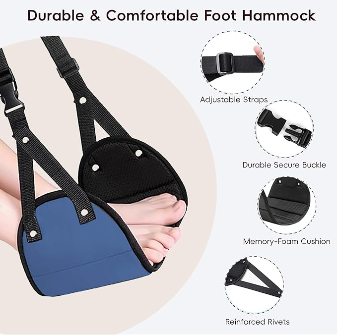 Foot Hammock for Plane Travel, Airplane Foot Hammock, Adjustable Foot Rest Sling, Airplane Gadgets Travel Essentials for Long Time Flight (Navy)