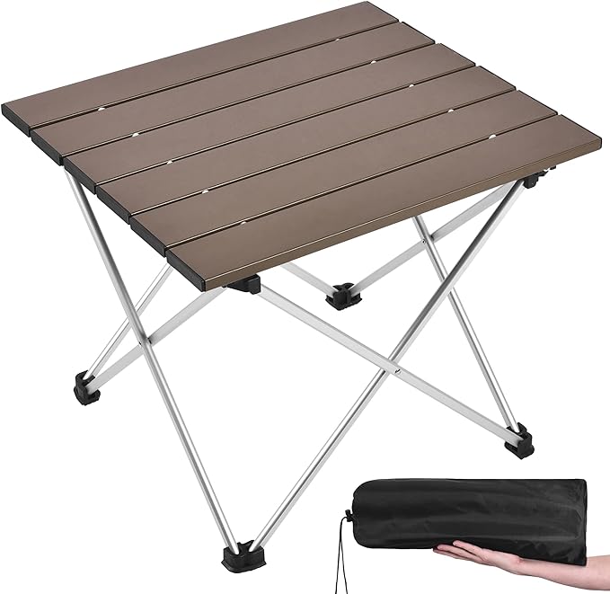 Grope Small Folding Camping Table with Aluminum Table Top, Beach Table for Sand with Carrying Bag,Prefect for Outdoor, Picnic, BBQ, Cooking, Festival (Coffee-M)